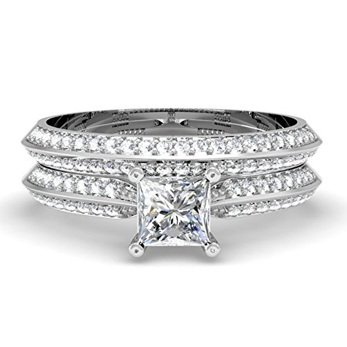Dazzlingrock Collection Verlobungsring für Damen, 1,15 Karat (ctw), 14 Karat Gold, Prinzessinnen- und runder weißer Diamant, mit Band-Sets, Weißgold, Diamant, Weißgold, Diamant von DazzlingRock Collection