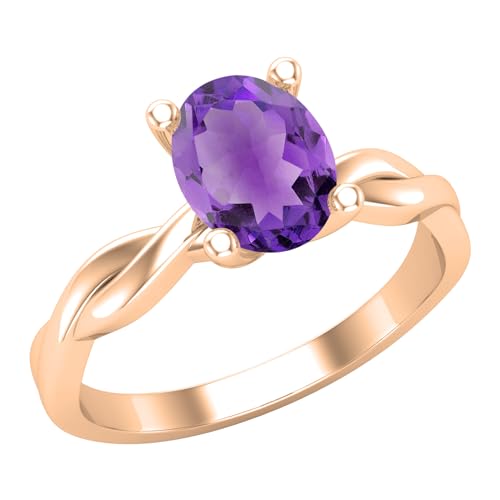 Dazzlingrock Collection Verlobungsring für Damen, oval, Amethyst, gedreht, 8 x 6 mm, 14 Karat massives Gold, 5.5, Natürlicher Amethyst Massives 14-karätiges Rotgold, Amethyst von DazzlingRock Collection