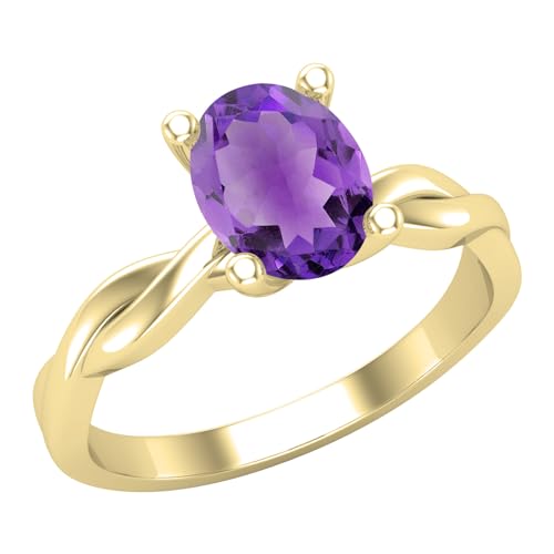 Dazzlingrock Collection Verlobungsring für Damen, oval, Amethyst, gedreht, 8 x 6 mm, 18 Karat massives Gold, 9, Natürlicher Amethyst 18 Karat massives Gelbgold, Amethyst von DazzlingRock Collection