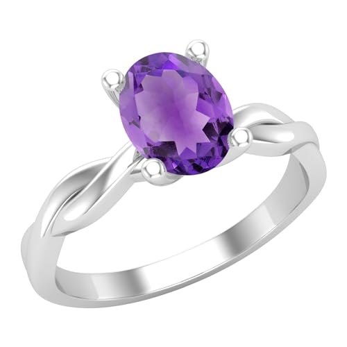 Dazzlingrock Collection Verlobungsring für Damen, oval, Amethyst, gedreht, 8 x 6 mm, 925er Sterlingsilber, 5, Sterling Silber Natürlicher Amethyst Aus Sterlingsilber, Amethyst von DazzlingRock Collection