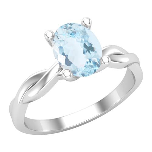 Dazzlingrock Collection Verlobungsring für Damen, oval, Aquamarin, gedreht, 8 x 6 mm, 925er Sterlingsilber, 5.5, Sterling Silber Natürlicher Aquamarin Aus Sterlingsilber, Natürlicher Aquamarin von DazzlingRock Collection