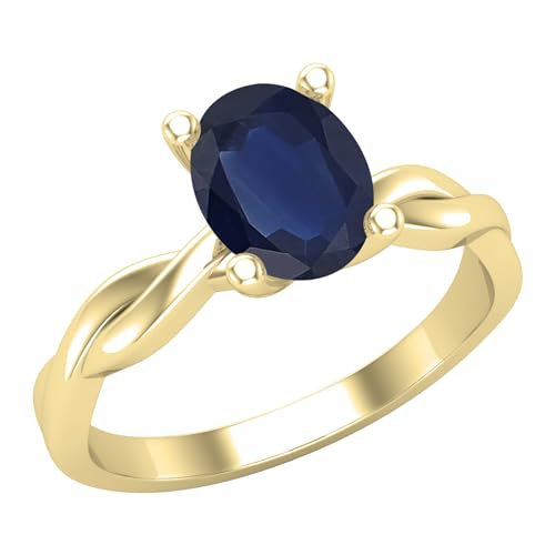 Dazzlingrock Collection Verlobungsring für Damen, oval, blauer Saphir, gedreht, 8 x 6 mm, 18 Karat massives Gold, 6.5, Natürlicher blauer Saphir 18 Karat massives Gelbgold, Natürlicher blauer Saphir von DazzlingRock Collection