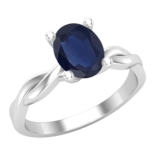 Dazzlingrock Collection Verlobungsring für Damen, oval, blauer Saphir, gedreht, 8 x 6 mm, aus 925er-Sterlingsilber, 5.5, Sterling Silber Natürlicher blauer Saphir Aus Sterlingsilber, Natürlicher von DazzlingRock Collection