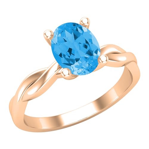 Dazzlingrock Collection Verlobungsring für Damen, ovaler Blautopas, gedreht, 8 x 6 mm, 14 Karat massives Gold, 5, Natürlicher Blautopas Massives 14-karätiges Rotgold, Natürlicher Blautopas von DazzlingRock Collection