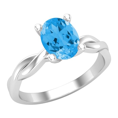 Dazzlingrock Collection Verlobungsring für Damen, ovaler Blautopas, gedreht, 8 x 6 mm, 925er Sterlingsilber, 5, Sterling Silber Natürlicher Blautopas Aus Sterlingsilber, Natürlicher Blautopas von DazzlingRock Collection