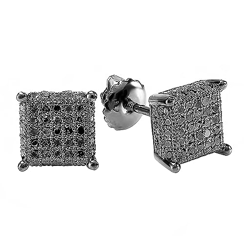 Herren-Ohrstecker 0,48 Karat (ctw) Sterlingsilber, rund, schwarzer Diamant, Eiswürfel, Hip-Hop, Eiskristall, 1/2 Karat, Sterling Silber von DazzlingRock Collection