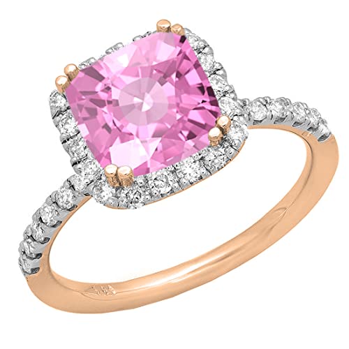 Verlobungsring aus 14-karätigem Rotgold, 7,5 mm, künstlicher Edelstein und runder Diamant, 5, Im Labor hergestellter rosa Saphir Natürlicher weißer Diamant 14 Karat Rotgold, Diamant Im Labor von DazzlingRock Collection