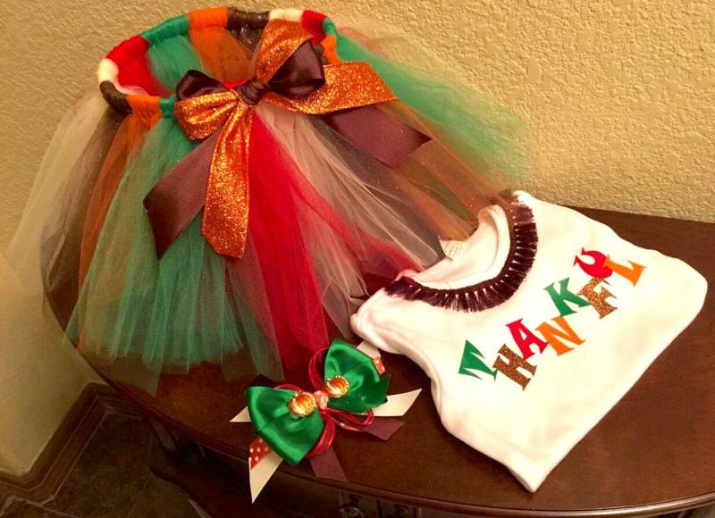 Baby, Thanksgiving, Mädchen, Rot, Gold, Grün Und Weiß Kleinkind Tutu, Grün, Gold Mit Trim Braun, Passende Schleife Im Haar von DazzlingandDebonair