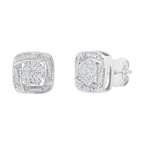 Dazzlingrock Collection Damen-Ohrstecker Sterling-Silber 925 0,05 Karat (ctw) runder weißer Diamant Kissenrahmen Knoten, Sterling Silber Diamant, Diamant von DazzlingRock Collection