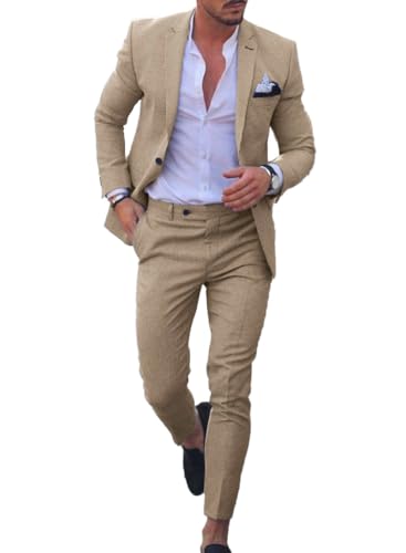 Dbutiy Herrenanzug aus Leinen, 2-teiliges Set, Sommer, Strand, Hochzeit, Bräutigam, Anzug für Herren, Abschlussball, Smoking, Jacke und Hose, Dunkles Khaki, M Dbutiy Herrenanzug aus Leinen, 2-teiliges Set, Sommer, Strand, Hochzeit, Bräutigam, Anzug für Herren, Abschlussball, Smoking, Jacke und Hose, Dunkles Khaki, M von Dbutiy