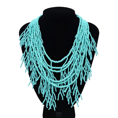 Dcaknri Ethnische Stile Multi Layer Perlen Halskette Einstellbare Länge Neckkettenleichte Stilvolle Harzschmuck Für Frauen Formelle Halskette von Dcaknri