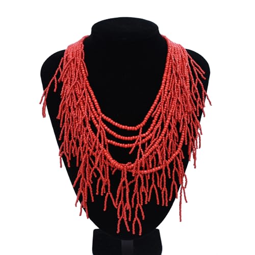 Dcaknri Ethnische Stile Multi Layer Perlen Halskette Einstellbare Länge Neckkettenleichte Stilvolle Harzschmuck Für Frauen Formelle Halskette von Dcaknri