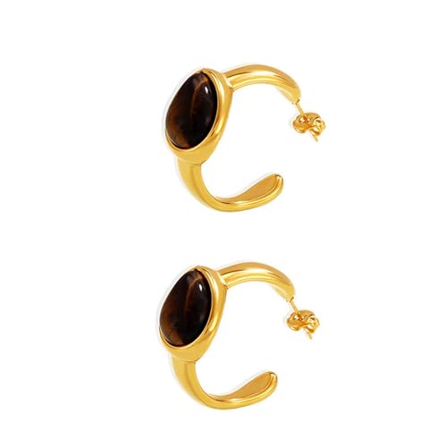 Dcaknri Handgefertigter Damen-Schmuck, modische Tigeraugen-Stein-Creolen, Ringe mit goldfarbenem C-förmigem Design, Accessoire für modische Frauen von Dcaknri