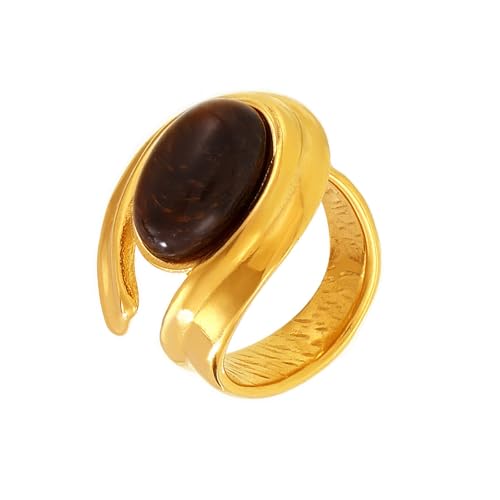 Dcaknri Handgefertigter Damen-Schmuck, modische Tigeraugen-Stein-Creolen, Ringe mit goldfarbenem C-förmigem Design, Accessoire für modische Frauen von Dcaknri