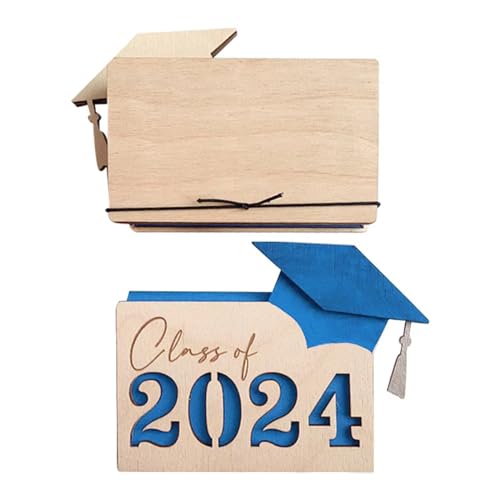 Dcaknri Kartenetui aus Holz 2024 Graduierung Brieftasche 2024 Graduation Case mit Gummiband Verschluss Kartenhalter, blau von Dcaknri