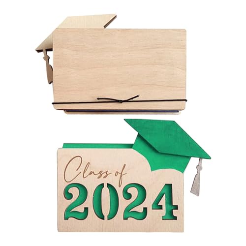 Dcaknri Kartenetui aus Holz 2024 Graduierung Brieftasche 2024 Graduation Case mit Gummiband Verschluss Kartenhalter, grün von Dcaknri