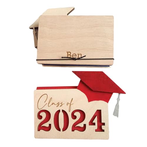 Dcaknri Kartenetui aus Holz 2024 Graduierung Brieftasche 2024 Graduation Case mit Gummiband Verschluss Kartenhalter, rot von Dcaknri