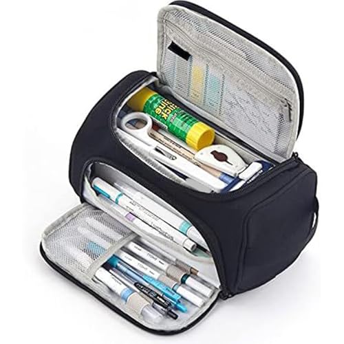 Dcaknri Mehrzweck-Federmäppchen mit mehreren Fächern, großes Fassungsvermögen, Reise-Bleistiftbeutel für Damen, Mädchen, Studenten, Erwachsene, Stifthalter, Schwarz von Dcaknri