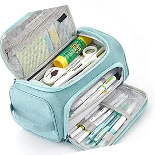 Dcaknri Mehrzweck-Federmäppchen mit mehreren Fächern, großes Fassungsvermögen, Reise-Bleistiftbeutel für Damen, Mädchen, Studenten, Erwachsene, Stifthalter, hellblau von Dcaknri