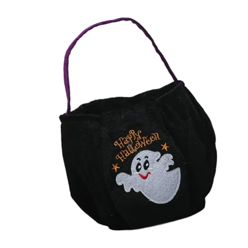 Dcaknri Samt-Beutel für Süßigkeiten mit Kürbisform, geräumiger Aufbewahrungseimer, Urlaubsmotiv, Zubehör für Kinderpartys, Samt, Halloween-Tasche, Schwarz , B von Dcaknri