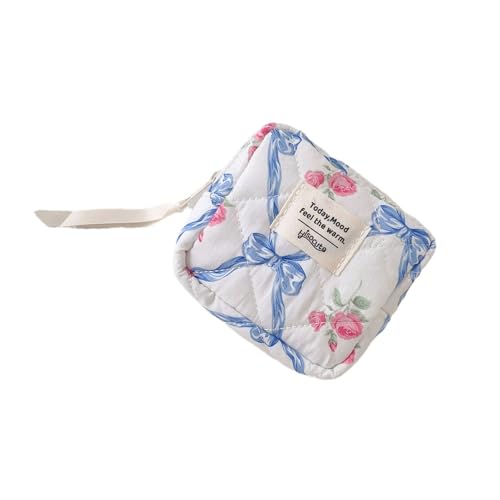 Kosmetiktasche mit Blumenmuster, mit mehreren Fächern, wasserdicht, Polycotton, Reise-Organizer für Make-up und Zubehör, Reise-Kosmetiktasche aus Baumwolle, blau, Einheitsgröße von Dcaknri