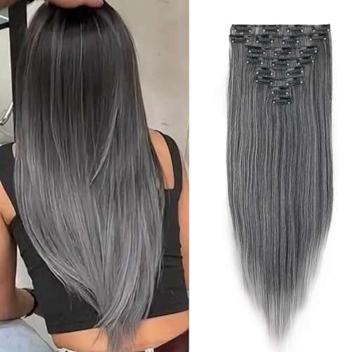 Dcbaboo Clip in Extensions Glatt 8PCS 60cm Clip in Haarteil Haarverlängerung Extensions Synthetik Lange Hair Extensions wie Echthaar Günstig Haarextension für Frauen, Schwarz Ombre Dunkel Grau Dcbaboo Clip in Extensions Glatt 8PCS 60cm Clip in Haarteil Haarverlängerung Extensions Synthetik Lange Hair Extensions wie Echthaar Günstig Haarextension für Frauen, Schwarz Ombre Dunkel Grau von Dcbaboo