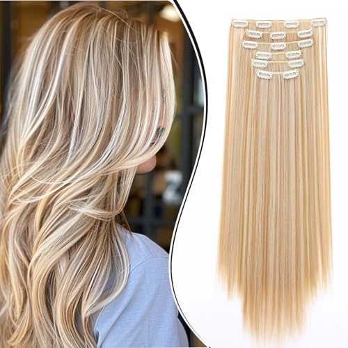 Dcbaboo Clip in Extensions Glatt Clip in Haarteil Haarverlängerung 6PCS 55cm Haarverlängerung mit Clips Günstig Synthetik Lange Hair Extensions für Damen Voller Kopf, Honigblond & Bleichblond Dcbaboo Clip in Extensions Glatt Clip in Haarteil Haarverlängerung 6PCS 55cm Haarverlängerung mit Clips Günstig Synthetik Lange Hair Extensions für Damen Voller Kopf, Honigblond & Bleichblond von Dcbaboo