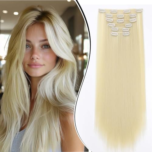 Dcbaboo Clip in Extensions Glatt Clip in Haarteil Haarverlängerung 6PCS 55cm Haarverlängerung mit Clips Günstig Synthetik Lange Hair Extensions für Damen Voller Kopf, Platinblond Dcbaboo Clip in Extensions Glatt Clip in Haarteil Haarverlängerung 6PCS 55cm Haarverlängerung mit Clips Günstig Synthetik Lange Hair Extensions für Damen Voller Kopf, Platinblond von Dcbaboo