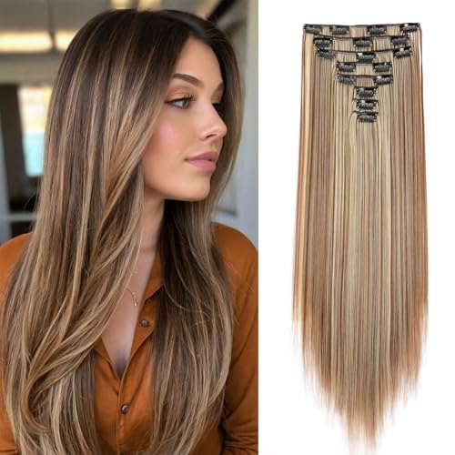 Dcbaboo Clip in Extensions Haarteil Haarverlängerung Glatt 8PCS 65cm Clip in Hair Extensions wie Echthaar Günstig Synthetik Lange Haarverlängerung mit Clips für Damen Voller Kopf, Dunkelblond Dcbaboo Clip in Extensions Haarteil Haarverlängerung Glatt 8PCS 65cm Clip in Hair Extensions wie Echthaar Günstig Synthetik Lange Haarverlängerung mit Clips für Damen Voller Kopf, Dunkelblond von Dcbaboo
