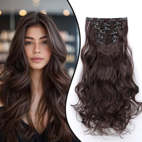 Dcbaboo Clip in Extensions Haarverlängerung Braun Gewellte Clip in Haarteil Wellige 6PCS 55cm Synthetik Haarverlängerungen mit Clips Gelockt Locken Lang Hair Extensions für Frauen, Mittel braun Dcbaboo Clip in Extensions Haarverlängerung Braun Gewellte Clip in Haarteil Wellige 6PCS 55cm Synthetik Haarverlängerungen mit Clips Gelockt Locken Lang Hair Extensions für Frauen, Mittel braun von Dcbaboo