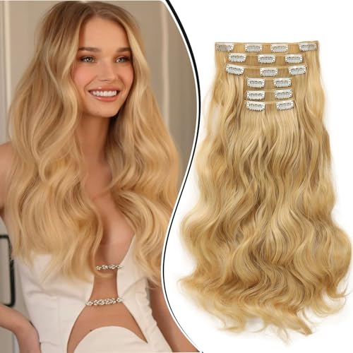 Dcbaboo Clip in Extensions Haarverlängerung Gewellte Clip in Haarteil Wellige 6PCS 55cm Synthetik Haarverlängerungen mit Clips Gelockt Lang Hair Extensions für Frauen, Dunkelblond mix Bleichblond Dcbaboo Clip in Extensions Haarverlängerung Gewellte Clip in Haarteil Wellige 6PCS 55cm Synthetik Haarverlängerungen mit Clips Gelockt Lang Hair Extensions für Frauen, Dunkelblond mix Bleichblond von Dcbaboo