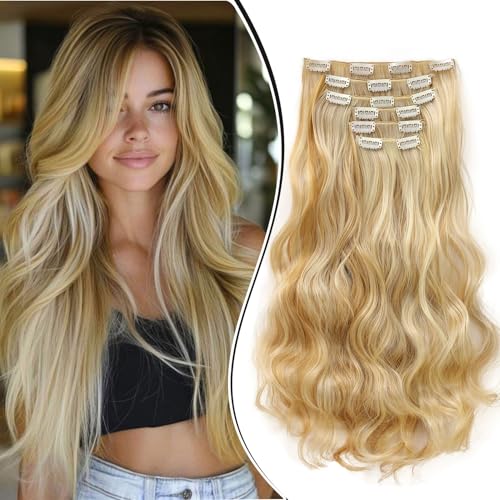 Dcbaboo Clip in Extensions Haarverlängerung Gewellte Clip in Haarteil Wellige 6PCS 55cm Synthetik Haarverlängerungen mit Clips Gelockt Lang Hair Extensions für Frauen, Dunkelblond & Bleichblond Dcbaboo Clip in Extensions Haarverlängerung Gewellte Clip in Haarteil Wellige 6PCS 55cm Synthetik Haarverlängerungen mit Clips Gelockt Lang Hair Extensions für Frauen, Dunkelblond & Bleichblond von Dcbaboo