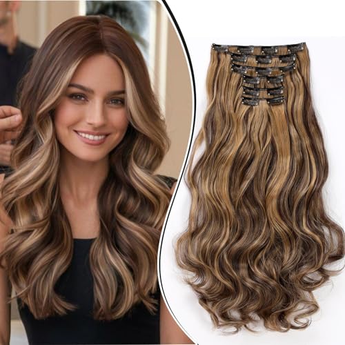 Dcbaboo Clip in Extensions Haarverlängerung Gewellte Clip in Haarteil Wellige 6PCS 55cm Synthetik Haarverlängerungen mit Clips Gelockt Lang Hair Extensions für Frauen, Mittel braun & Dunkelblond Dcbaboo Clip in Extensions Haarverlängerung Gewellte Clip in Haarteil Wellige 6PCS 55cm Synthetik Haarverlängerungen mit Clips Gelockt Lang Hair Extensions für Frauen, Mittel braun & Dunkelblond von Dcbaboo