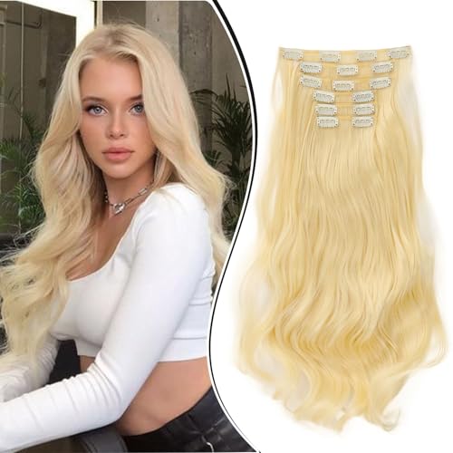 Dcbaboo Clip in Extensions Haarverlängerung Gewellte Clip in Haarteil Wellige 6PCS 55cm Synthetik Haarverlängerungen mit Clips Gelockt Locken Lang Hair Extensions für Frauen, Bleichblond Dcbaboo Clip in Extensions Haarverlängerung Gewellte Clip in Haarteil Wellige 6PCS 55cm Synthetik Haarverlängerungen mit Clips Gelockt Locken Lang Hair Extensions für Frauen, Bleichblond von Dcbaboo