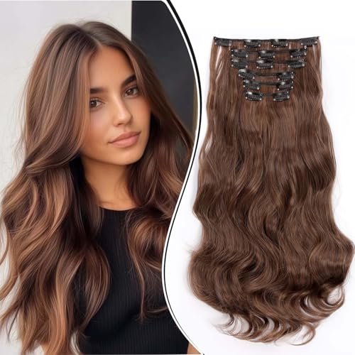 Dcbaboo Clip in Extensions Haarverlängerung Gewellte Clip in Haarteil Wellige 6PCS 55cm Synthetik Haarverlängerungen mit Clips Gelockt Locken Lang Hair Extensions für Frauen, Dunkelbraun mix Auburn Dcbaboo Clip in Extensions Haarverlängerung Gewellte Clip in Haarteil Wellige 6PCS 55cm Synthetik Haarverlängerungen mit Clips Gelockt Locken Lang Hair Extensions für Frauen, Dunkelbraun mix Auburn von Dcbaboo