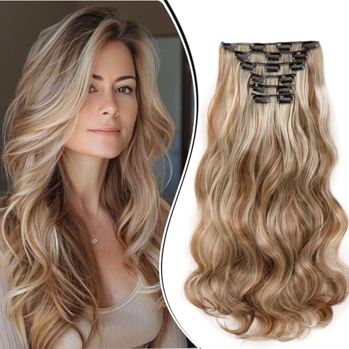 Dcbaboo Clip in Extensions Haarverlängerung Gewellte Clip in Haarteil Wellige 6PCS 55cm Synthetik Haarverlängerungen mit Clips Gelockt Locken Lang Hair Extensions für Frauen, Hellbraun & Bleichblond Dcbaboo Clip in Extensions Haarverlängerung Gewellte Clip in Haarteil Wellige 6PCS 55cm Synthetik Haarverlängerungen mit Clips Gelockt Locken Lang Hair Extensions für Frauen, Hellbraun & Bleichblond von Dcbaboo