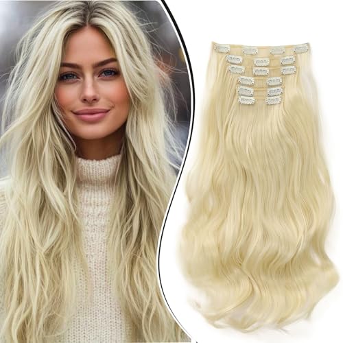 Dcbaboo Clip in Extensions Haarverlängerung Gewellte Clip in Haarteil Wellige 6PCS 55cm Synthetik Haarverlängerungen mit Clips Gelockt Locken Lang Hair Extensions für Frauen, Platinblond Dcbaboo Clip in Extensions Haarverlängerung Gewellte Clip in Haarteil Wellige 6PCS 55cm Synthetik Haarverlängerungen mit Clips Gelockt Locken Lang Hair Extensions für Frauen, Platinblond von Dcbaboo