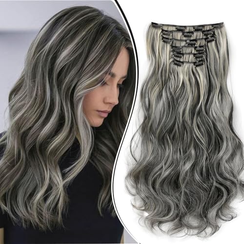 Dcbaboo Clip in Extensions Haarverlängerung Gewellte Clip in Haarteil Wellige 6PCS 55cm Synthetik Haarverlängerungen mit Clips Gelockt Locken Lang Hair Extensions für Frauen, Schwarz & Bleichblond Dcbaboo Clip in Extensions Haarverlängerung Gewellte Clip in Haarteil Wellige 6PCS 55cm Synthetik Haarverlängerungen mit Clips Gelockt Locken Lang Hair Extensions für Frauen, Schwarz & Bleichblond von Dcbaboo