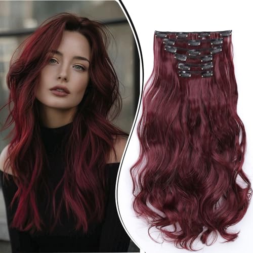 Dcbaboo Clip in Extensions Haarverlängerung Gewellte Clip in Haarteil Wellige 6PCS 55cm Synthetik Haarverlängerungen mit Clips Gelockt Locken Lang Hair Extensions für Frauen, Weinrot Dcbaboo Clip in Extensions Haarverlängerung Gewellte Clip in Haarteil Wellige 6PCS 55cm Synthetik Haarverlängerungen mit Clips Gelockt Locken Lang Hair Extensions für Frauen, Weinrot von Dcbaboo