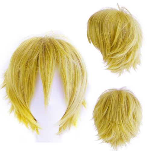 Dcbaboo Perücke Gelb Perücke Halloween Damen Yellow Wig 30cm Perücken Gelb Kurz Perücke Herren Männer Cosplay Anime Perücke Glatt Gerade Synthetisches Haar Kostüm Party Karneval Perücke mit Pony von Dcbaboo