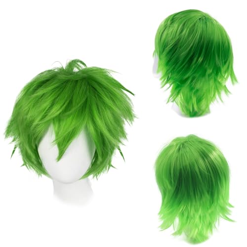 Dcbaboo Perücke Grün Perücke Halloween Damen Green Wig 30cm Perücken Grün Kurz Perücke Herren Männer Cosplay Anime Perücke Glatt Gerade Synthetisches Haar Kostüm Party Karneval Perücke mit Pony von Dcbaboo