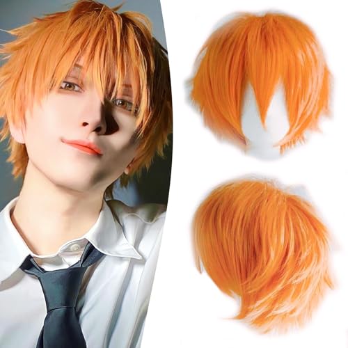 Dcbaboo Perücke Orange Perücke Halloween Damen 30cm Perücken Kurz Perücke Herren Männer Cosplay Wig Anime Perücke Glatt Gerade Perücke mit Pony Synthetisches Haar Kostüm Party Karneval Perücke von Dcbaboo