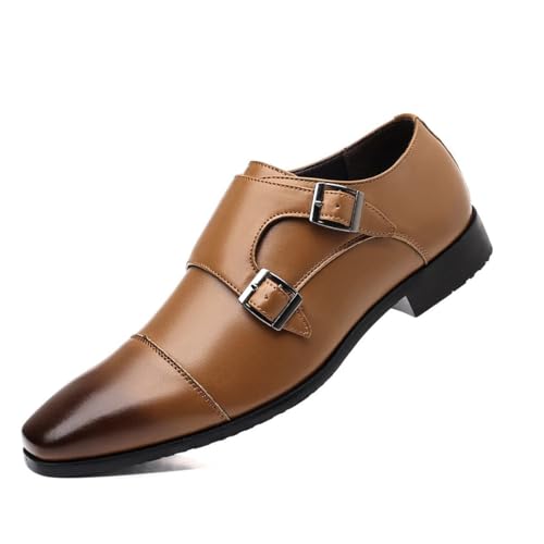 Dcbdx Elegante Monkstrap Schuhe Herren Plain Toe Anzugschuhe Business Lederschuhe Modern Freizeitschuhe Formale Hochzeit Schuhe,Braun,48 EU von Dcbdx