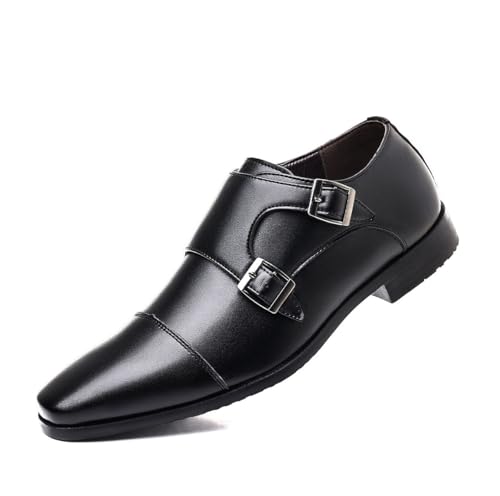 Dcbdx Elegante Monkstrap Schuhe Herren Plain Toe Anzugschuhe Business Lederschuhe Modern Freizeitschuhe Formale Hochzeit Schuhe,Schwarz,48 EU von Dcbdx