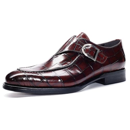 Dcbdx Herren Hochzeit Schuhe Single Strap Monkstrap Business Lederschuhe Modern Freizeitschuhe Loafers Oxfords Anzugschuhe,A Wine red,47 EU von Dcbdx