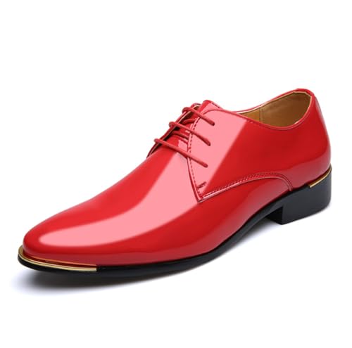 Dcbdx Herren Lack Schuhe Hochzeits Klassischer Schnürhalbschuhe Business Spitze Anzugschuhe,A red,42 EU von Dcbdx