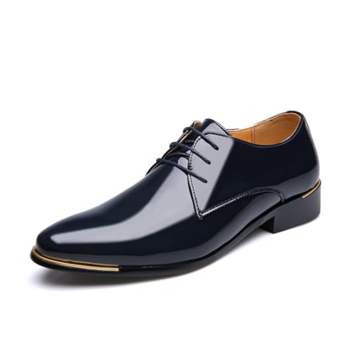 Dcbdx Herren Lack Schuhe Hochzeits Klassischer Schnürhalbschuhe Business Spitze Anzugschuhe,Blau,44 EU von Dcbdx