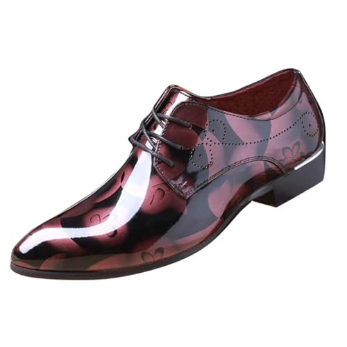 Dcbdx Herren Shiny Anzugschuhe Spitze Floral Lackschuhe Business Schuhe Derby Schnürhalbschuhe,Rot,42 EU von Dcbdx