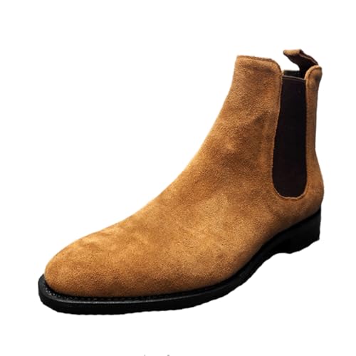Dcbdx Herren Straßenschuhe Boots mit Blockabsatz Lässiger Wildleder Chelsea Boots Knöchelboots,Gelb,45 EU von Dcbdx