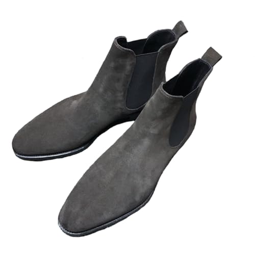 Dcbdx Herren Straßenschuhe Boots mit Blockabsatz Lässiger Wildleder Chelsea Boots Knöchelboots,Grau,42 EU von Dcbdx
